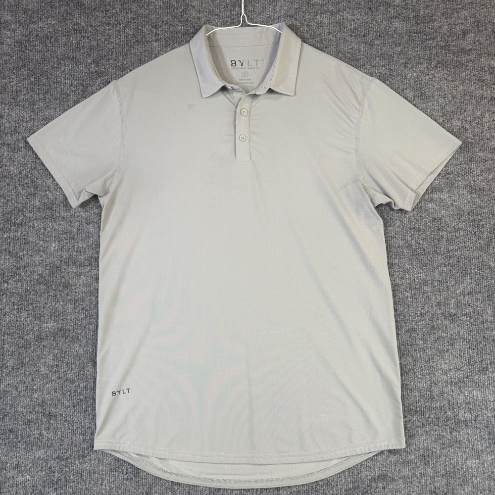 BYLT Premium Basics Polo Mens Medium Gray Drop Cut Short Sleeve Performance